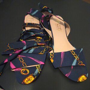 Nanette Lepore Sandals Ankle Tie Up Chain Link Print Gabriella Size 10